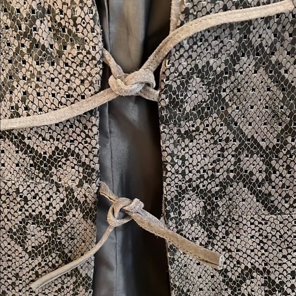Carlos Falchi Gray Snake Print Perforated Leather Tie Front Suede Jacket - Picture 3 of 12